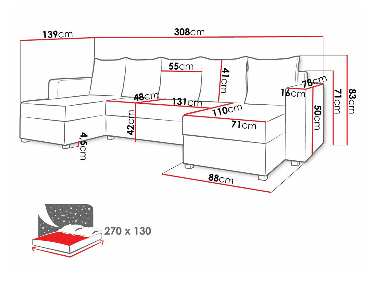 Sarokkanapé Astana U (Kodawi U), Szín: Öko bőr Soft 011 + Lawa 06