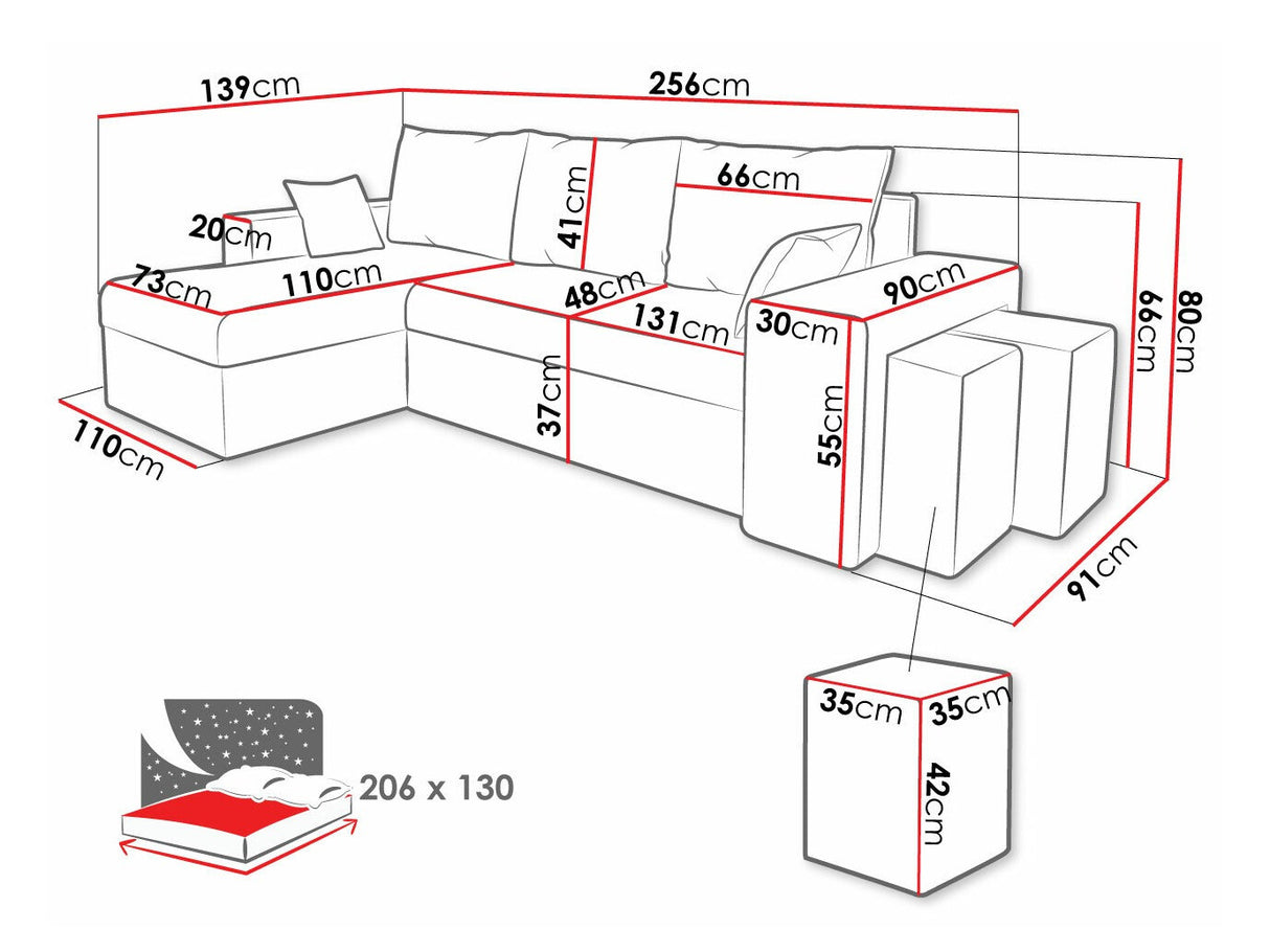 Sarokkanapé Kansas Muna Uniwersalna, Szín: Muna 10 + Muna 14