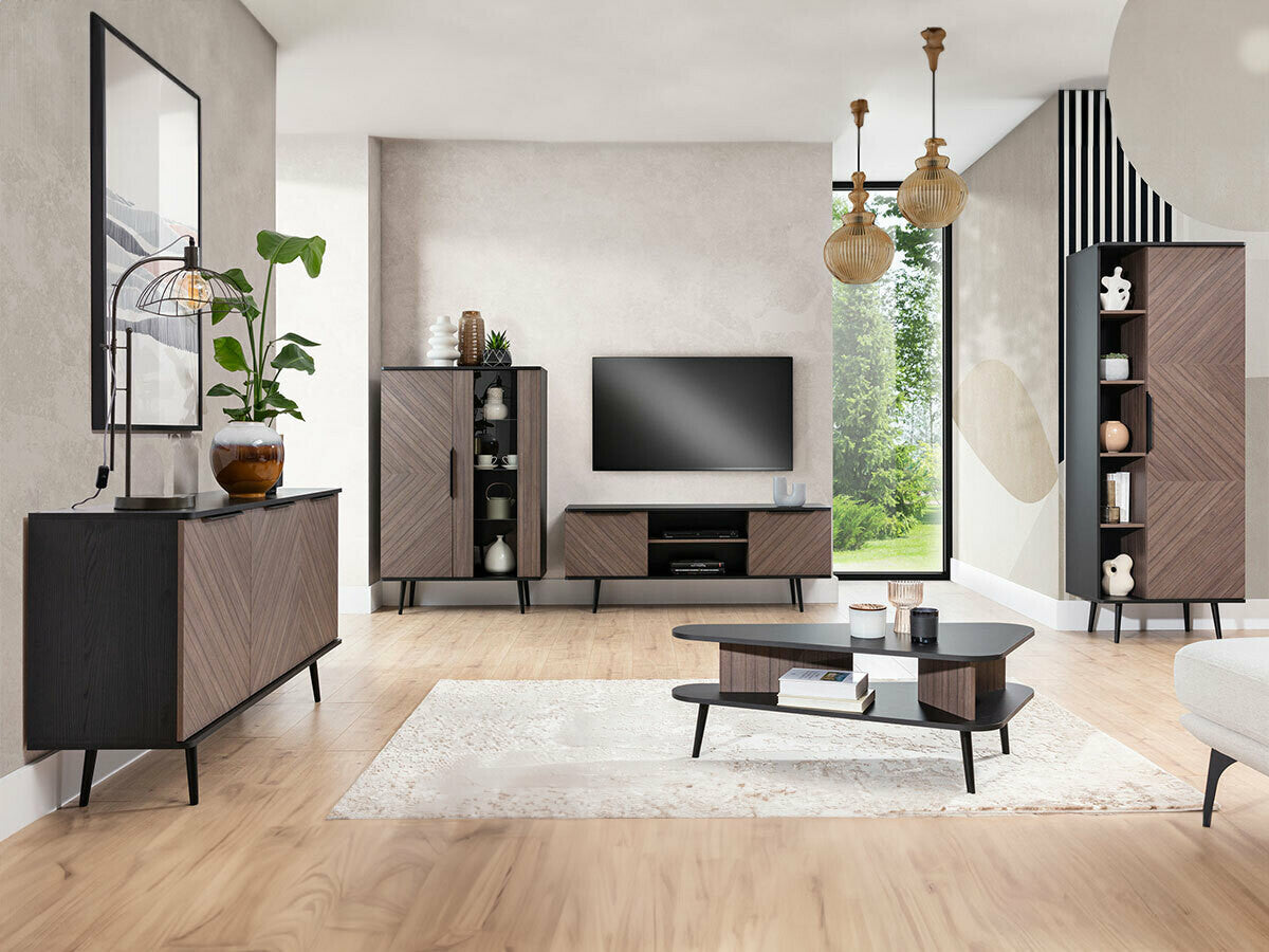 Nappali szett Meble PINELLI II / ICzarny grafit/Captains Deck, Könyvespolc: Igen