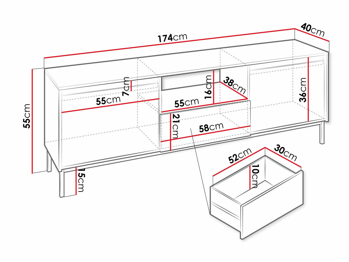 TV-állvány Szafka RTV 2K1SZ OZMI, Szín: Fekete