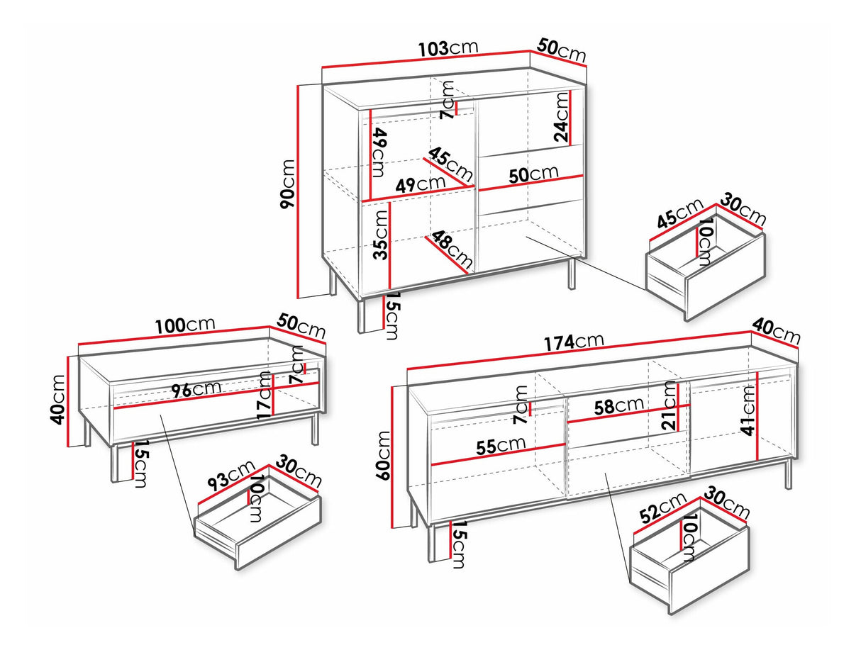 Nappali szett Meble OZMI II, Szín: Fehér, Komód: Nem