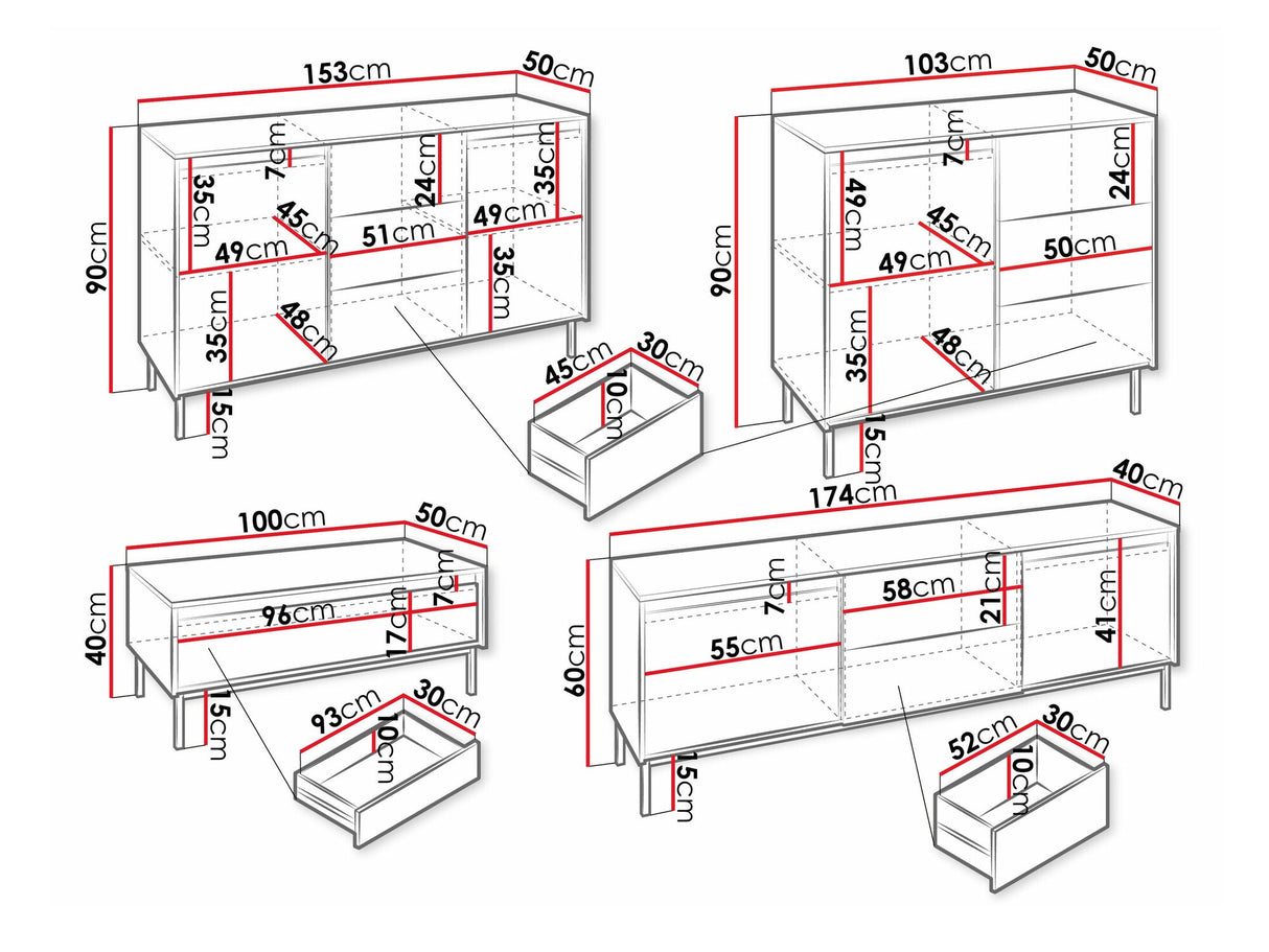 Nappali szett Meble OZMI II, Szín: Fehér, Komód: Igen