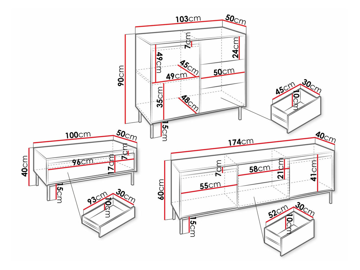 Nappali szett Meble OZMI II, Szín: Fekete, Komód: Nem