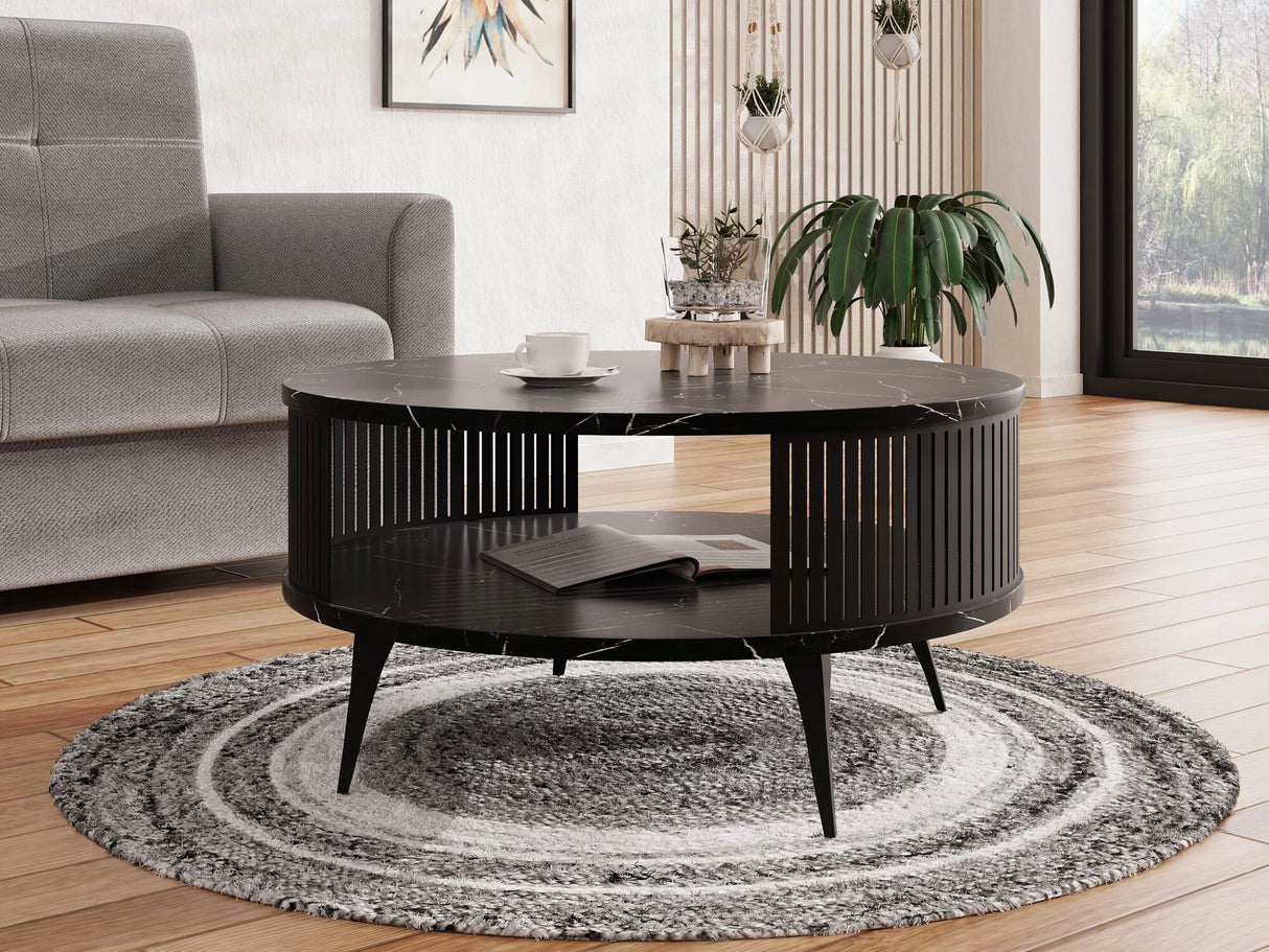 Dohányzóasztal Stolik kawowy ROENNI, Szín: Fekete + Fekete márvány