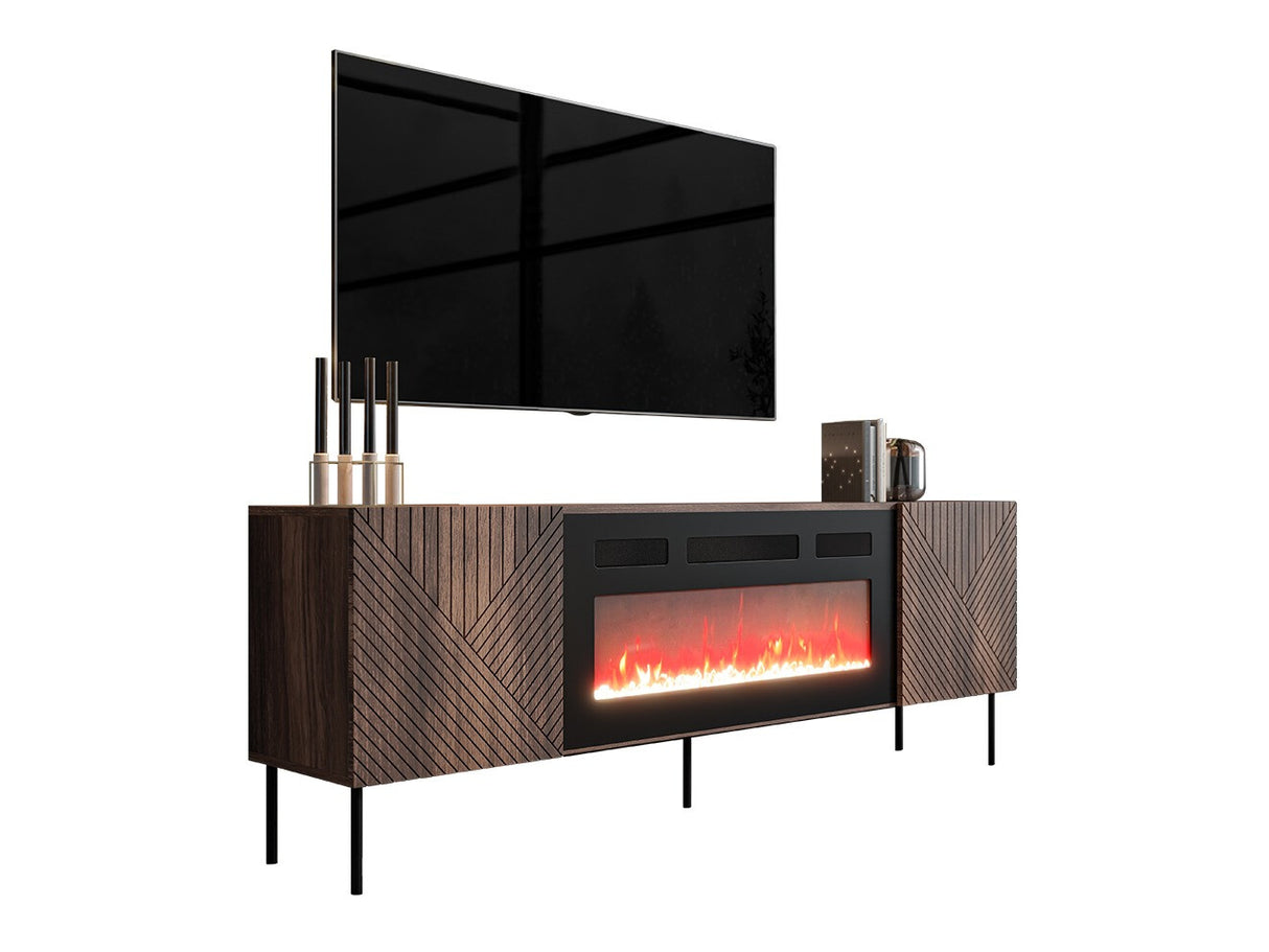 TV-állvány Szafka RTV ART DECO 190 EF + kominek Orzech Warmia/Orzech Warmia Lakierowany Kominek: Czarny