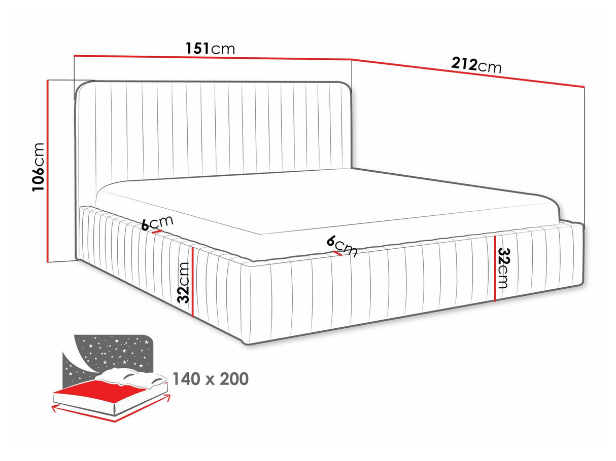 Ágy Łóżko tapicerowane CANIKO, Szín: Velluto 29, Alvó felület mérete: 140 x 200 cm