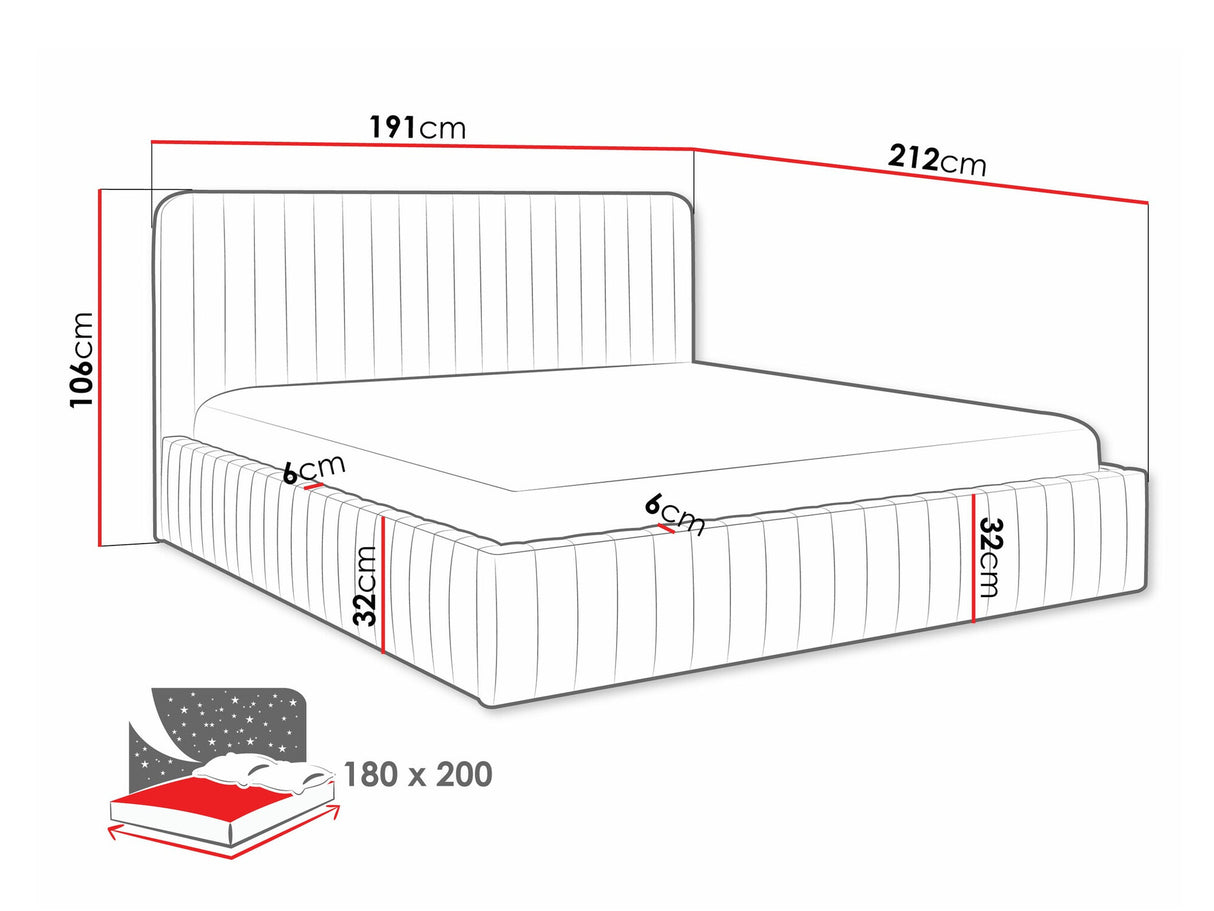 Ágy Łóżko tapicerowane CANIKO, Szín: Velluto 30, Alvó felület mérete: 180 x 200 cm