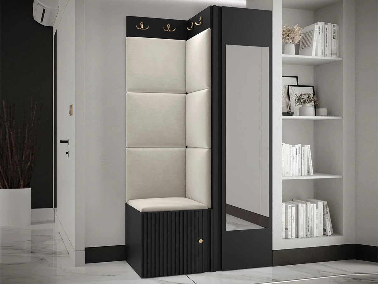 Előszoba garnitúra ORION RYFEL SLIM XXVI (Towiro), Puha falpanel színe: Manila 02, Keret színe: Fekete
