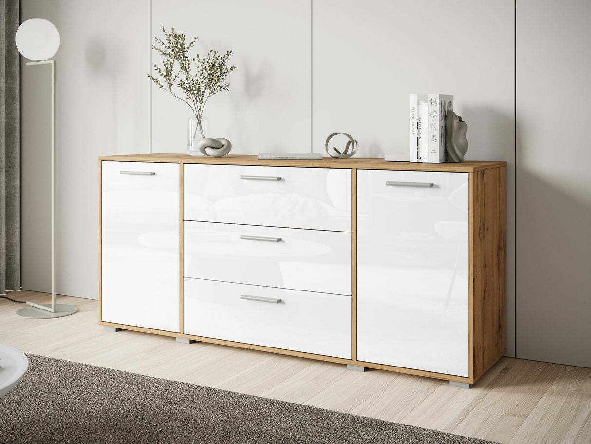 Komód Komoda BOGOTA, Szín: Wotan tölgy + Fényes fehér