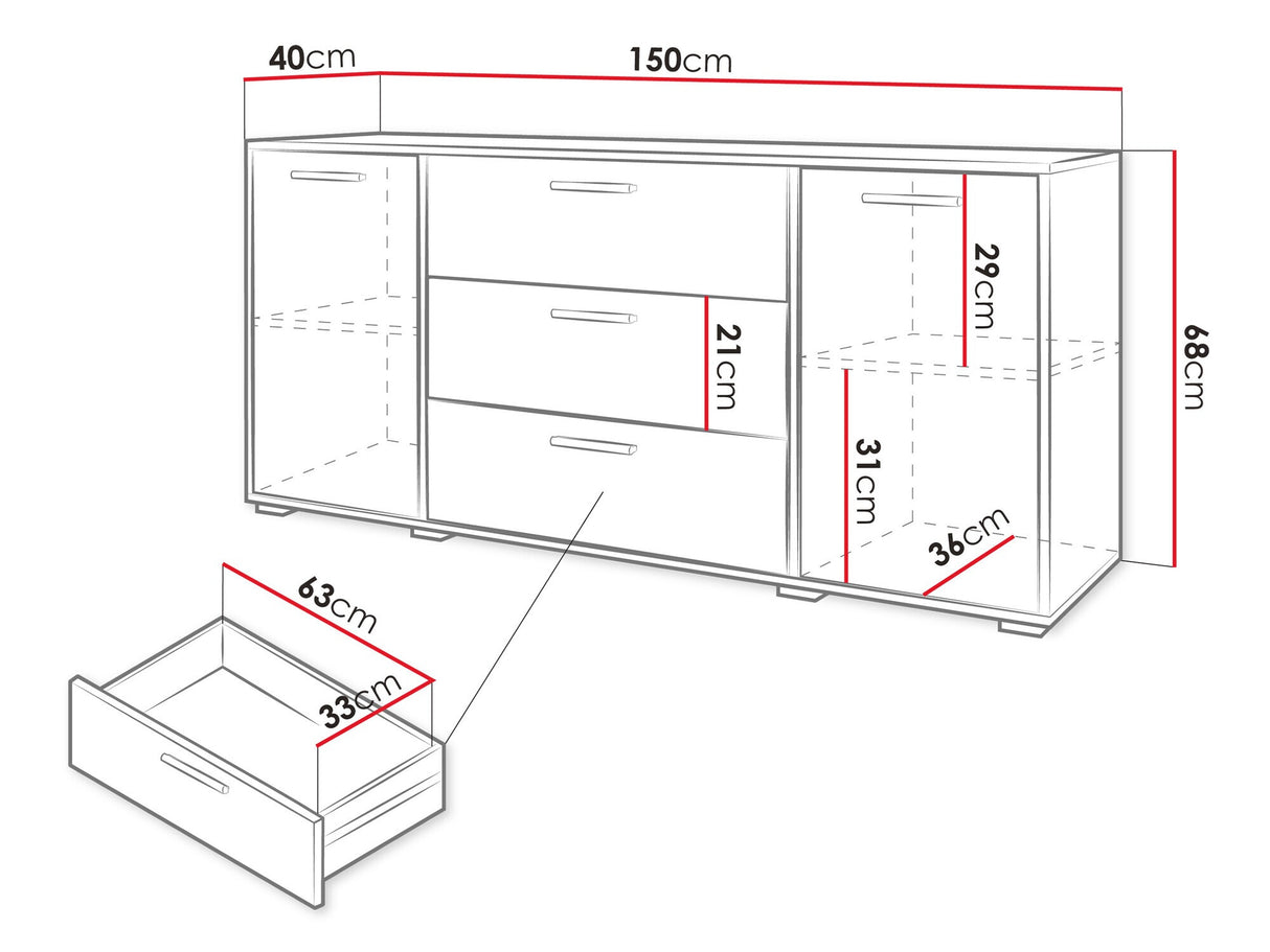 Komód Komoda BOGOTA, Szín: Wotan tölgy + Fényes fehér