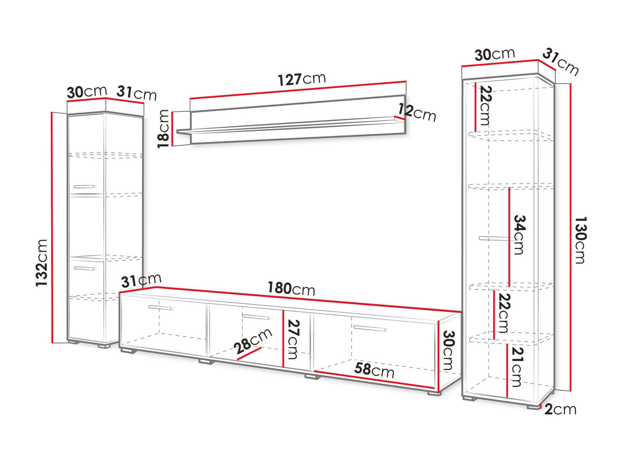 Nappali szett Meblościanka BOGOTA XL, Szín: Matera szürke + Fényes fehér