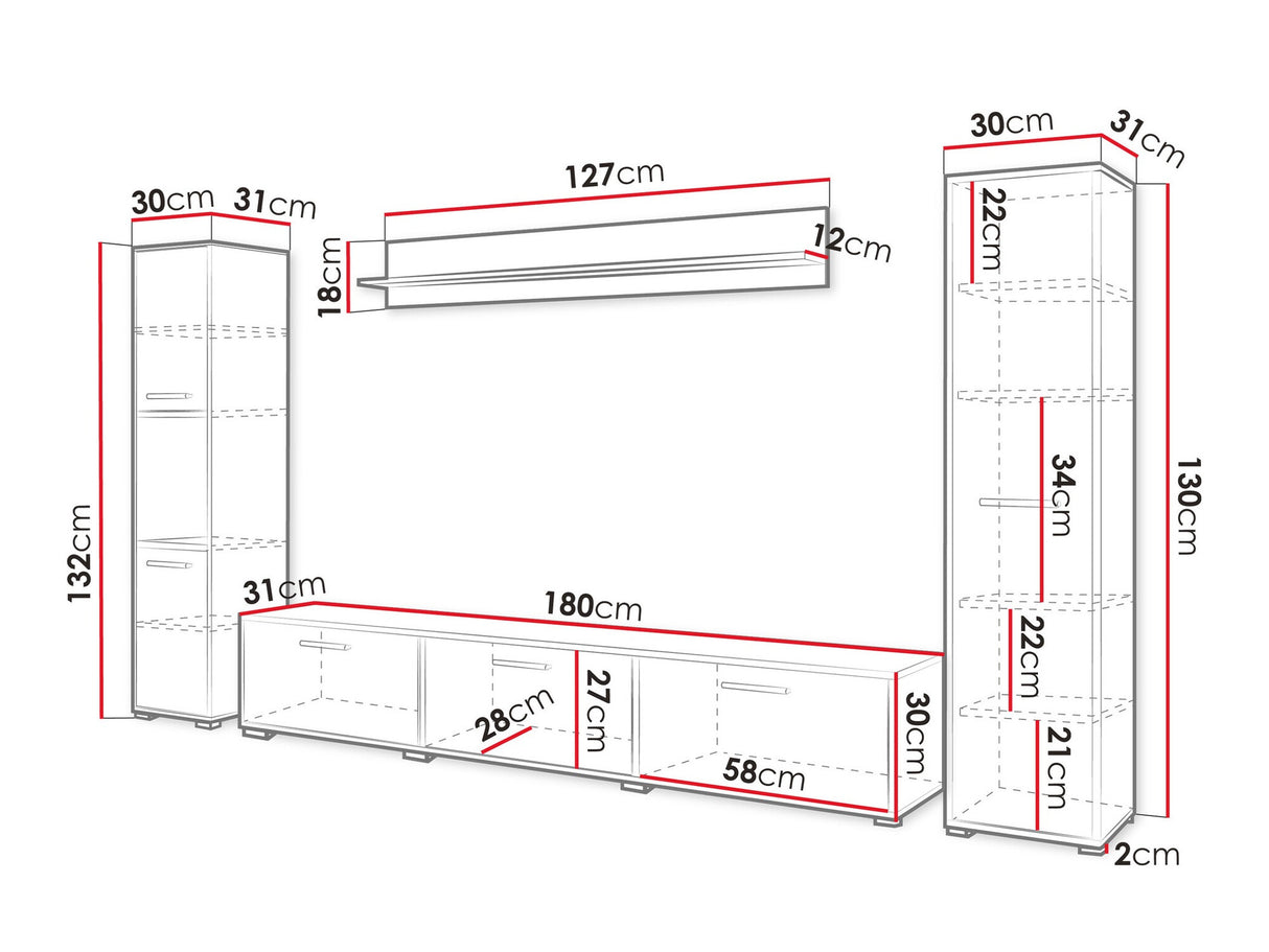 Nappali szett Meblościanka BOGOTA XL, Szín: Wotan tölgy + Fényes fehér