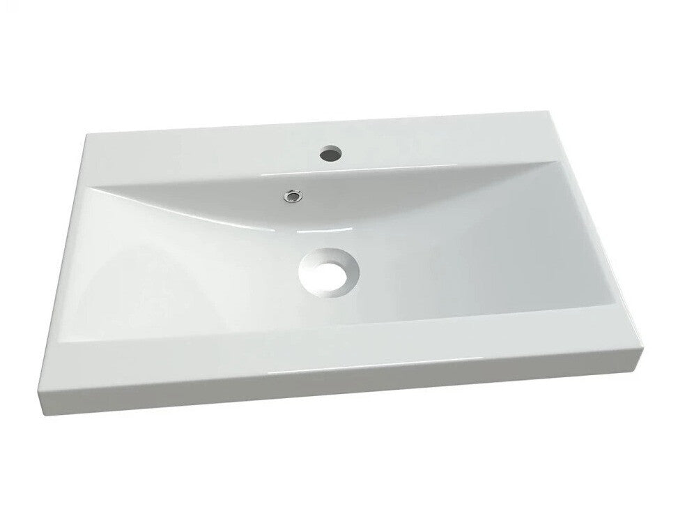 Fürdőszoba garnitúra Madrit II, Szín: Fényes fehér + Wotan tölgy, Led világítás: Igen fehér