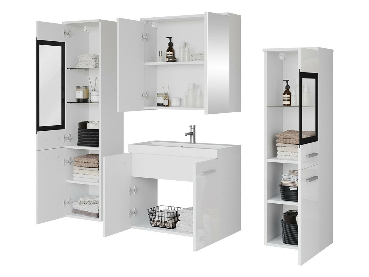 Fürdőszoba garnitúra Madrit II, Szín: Fényes fehér + Fehér, Led világítás: Nem