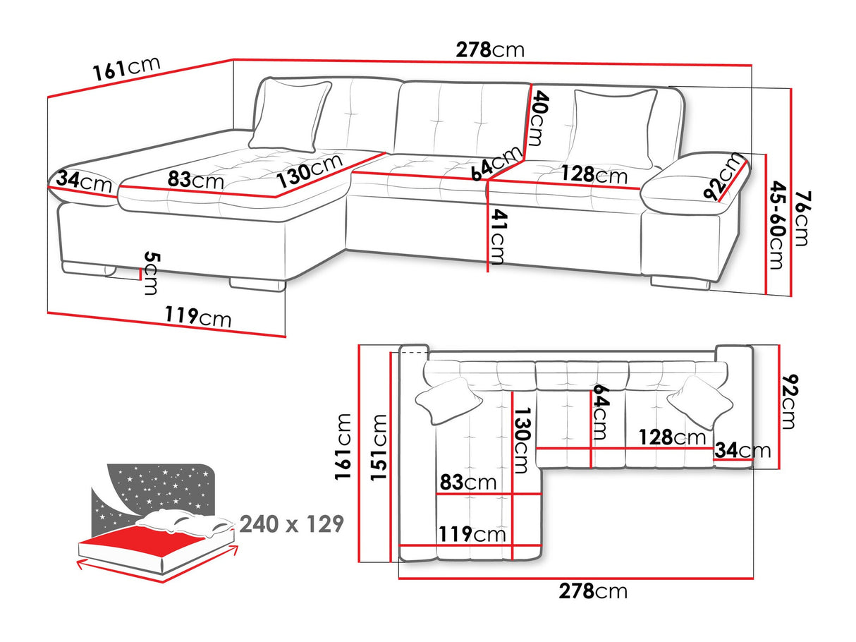 Sarokkanapé Malwi Premium (Laviva Premium), Szín: Baloo 2074, Változatok: Jobbos