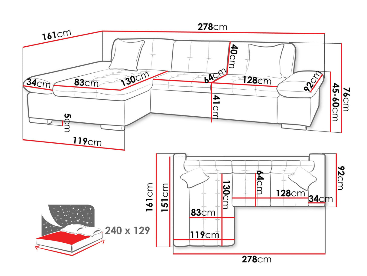 Sarokkanapé Malwi Premium (Laviva Premium), Szín: Otusso 14 + Sorriso 04, Változatok: Balos