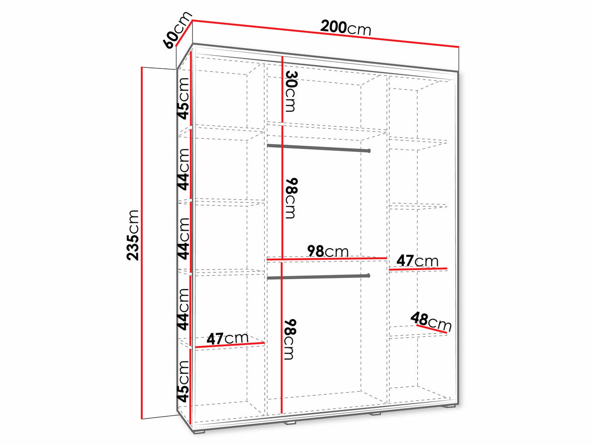 Gardróbszekrény Szafa DAKOTA 3 200 (gł.60) Kaszmir/Kaszmir + Czarny