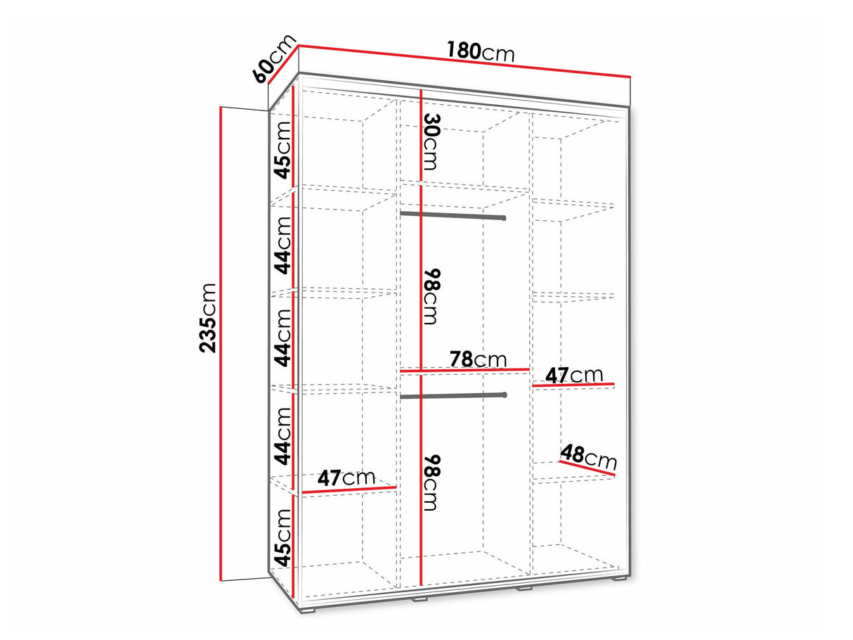 Gardróbszekrény Szafa DAKOTA 3 180 (gł.60) Kaszmir/Kaszmir + Czarny