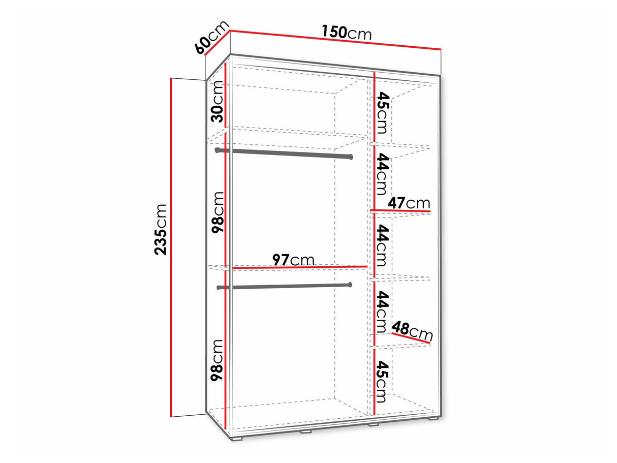 Gardróbszekrény Szafa DAKOTA 3 150 (gł.60) Kaszmir/Kaszmir + Czarny