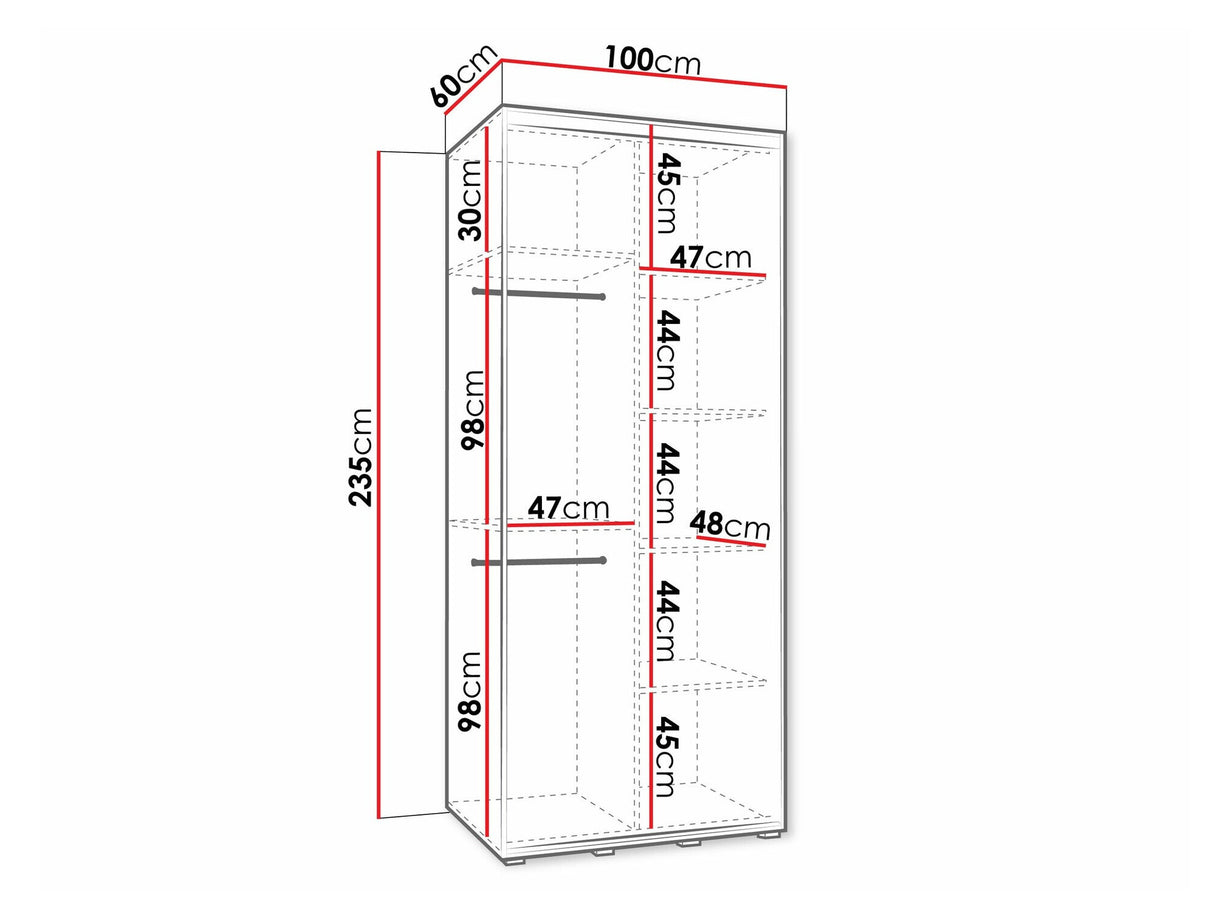 Gardróbszekrény Szafa DAKOTA 3 100 (gł.60) Kaszmir/Kaszmir + Czarny