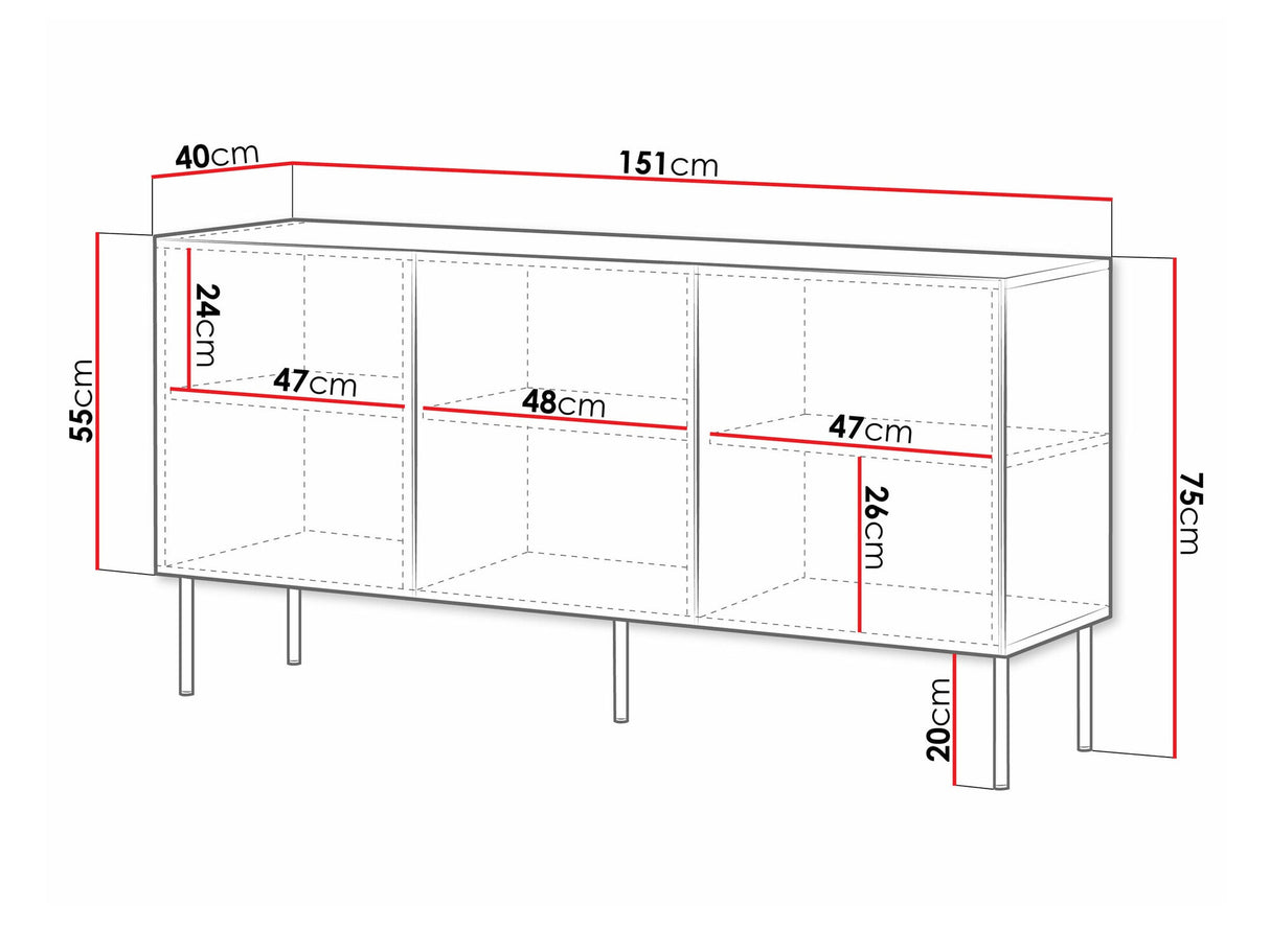 Szekrény Komoda 150 3D PALAZZO BIS, Szín: Fehér