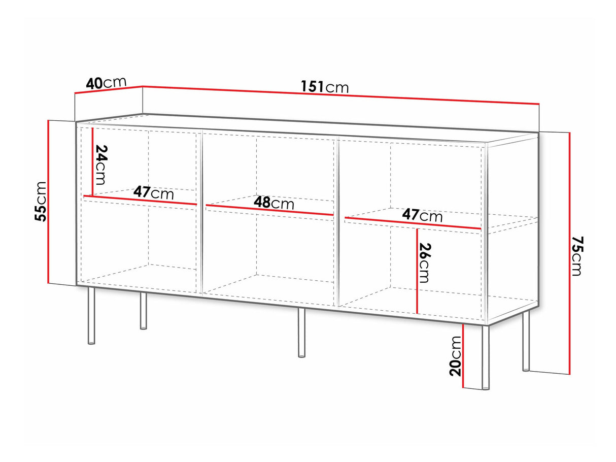 Szekrény Komoda 150 3D PALAZZO BIS, Szín: Fekete