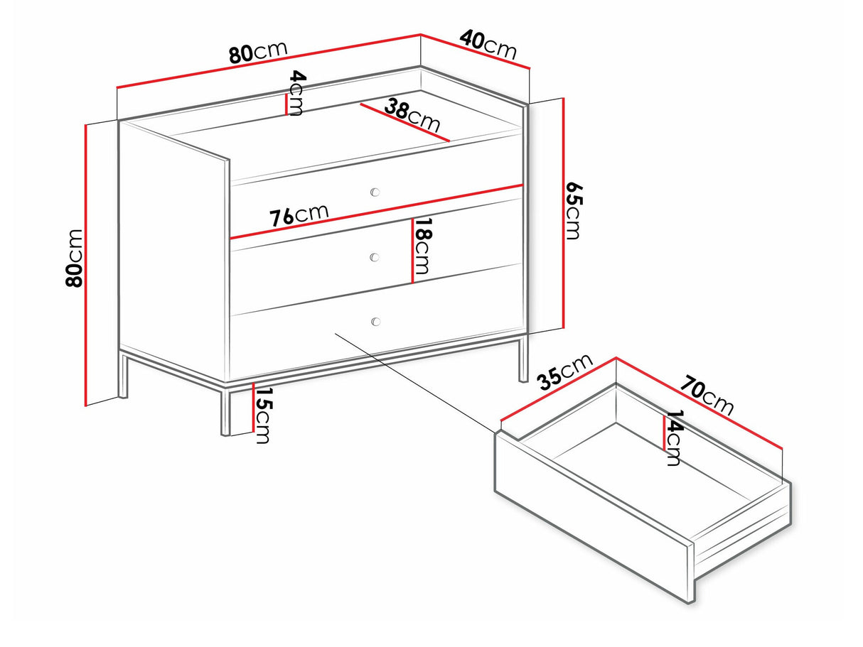 Komód Komoda 3SZ TOKIROT, Szín: Szürke