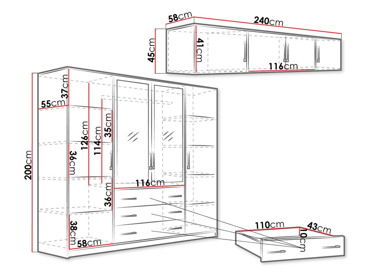 Gardróbszekrény Szafa BALI 240 Biały/lustro, Szekrény: Igen