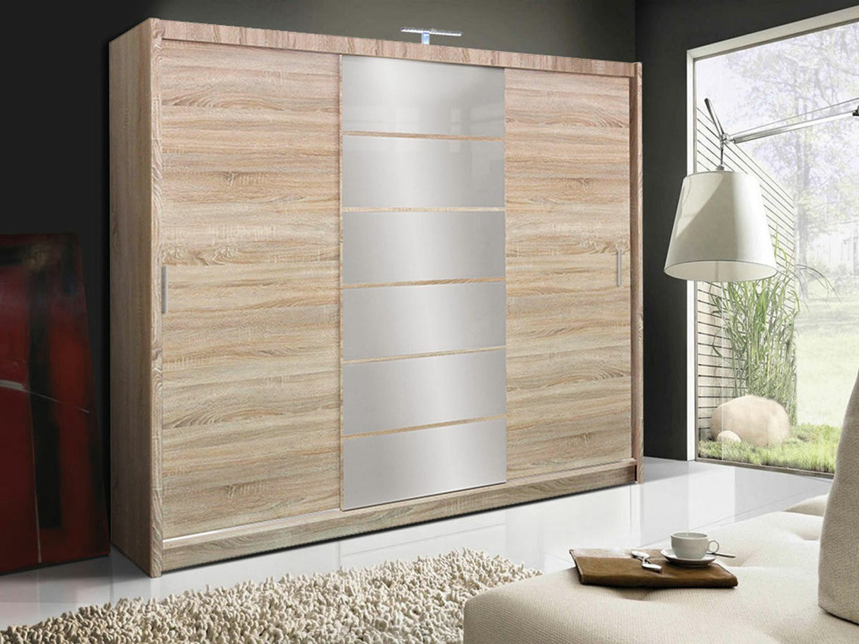 Gardróbszekrény Szafa MALIBU + LED Dąb Sonoma / Dąb sonemma + Lustro