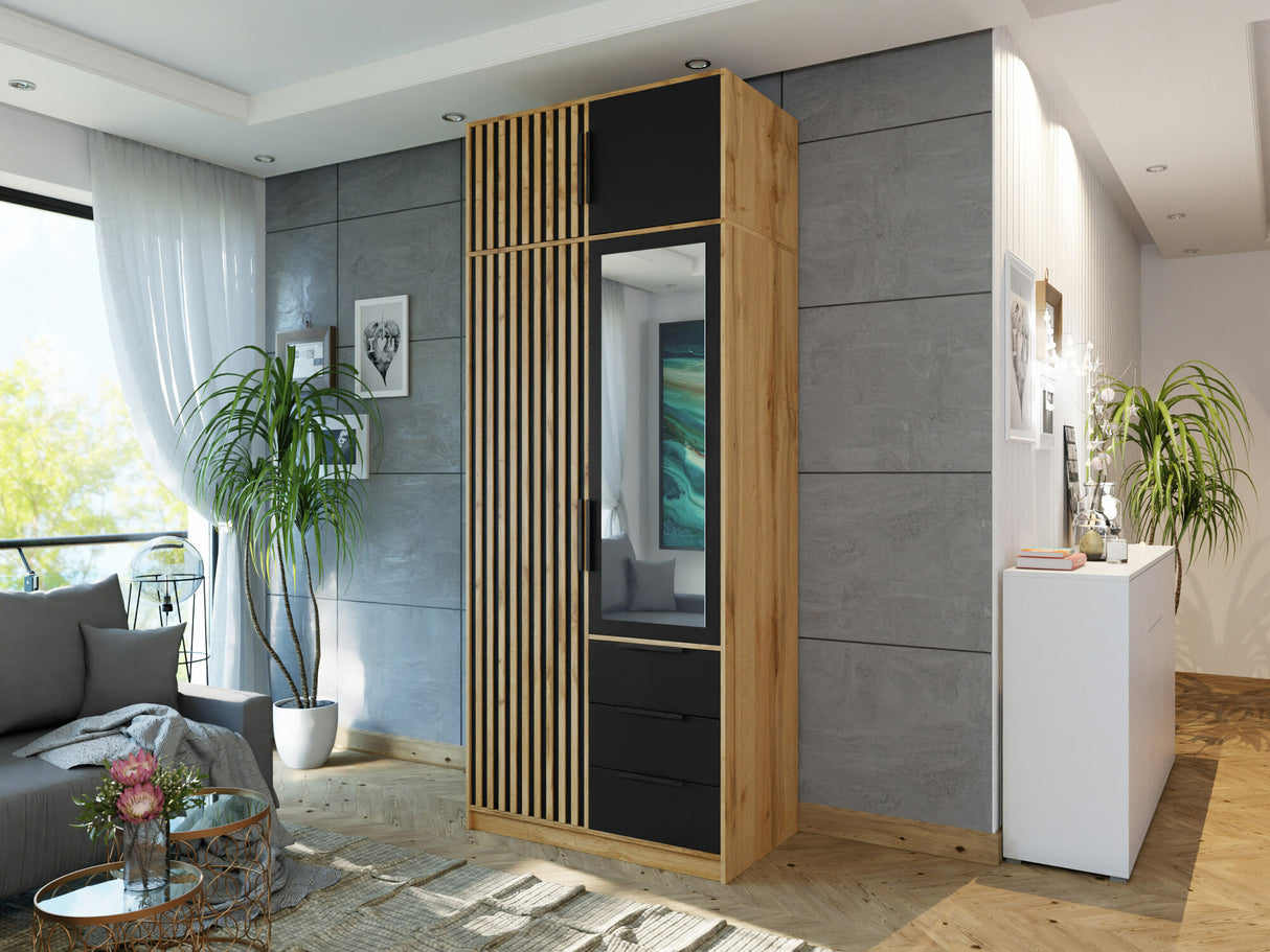 Gardróbszekrény Szafa BALI LUX D2 + nadstawka, Szín: Wotan tölgy + Fekete