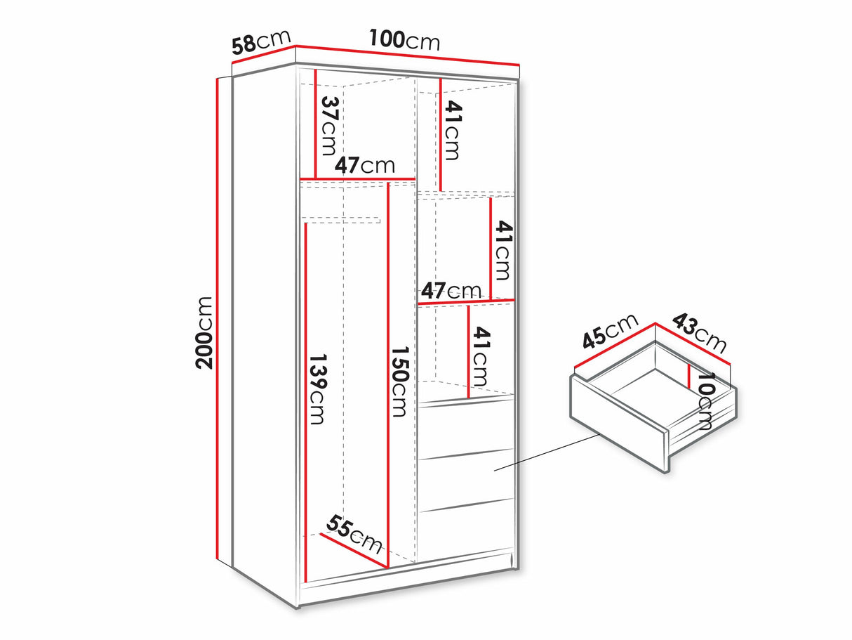 Gardróbszekrény Szafa BALI LUX D2 + nadstawka, Szín: Wotan tölgy + Fekete