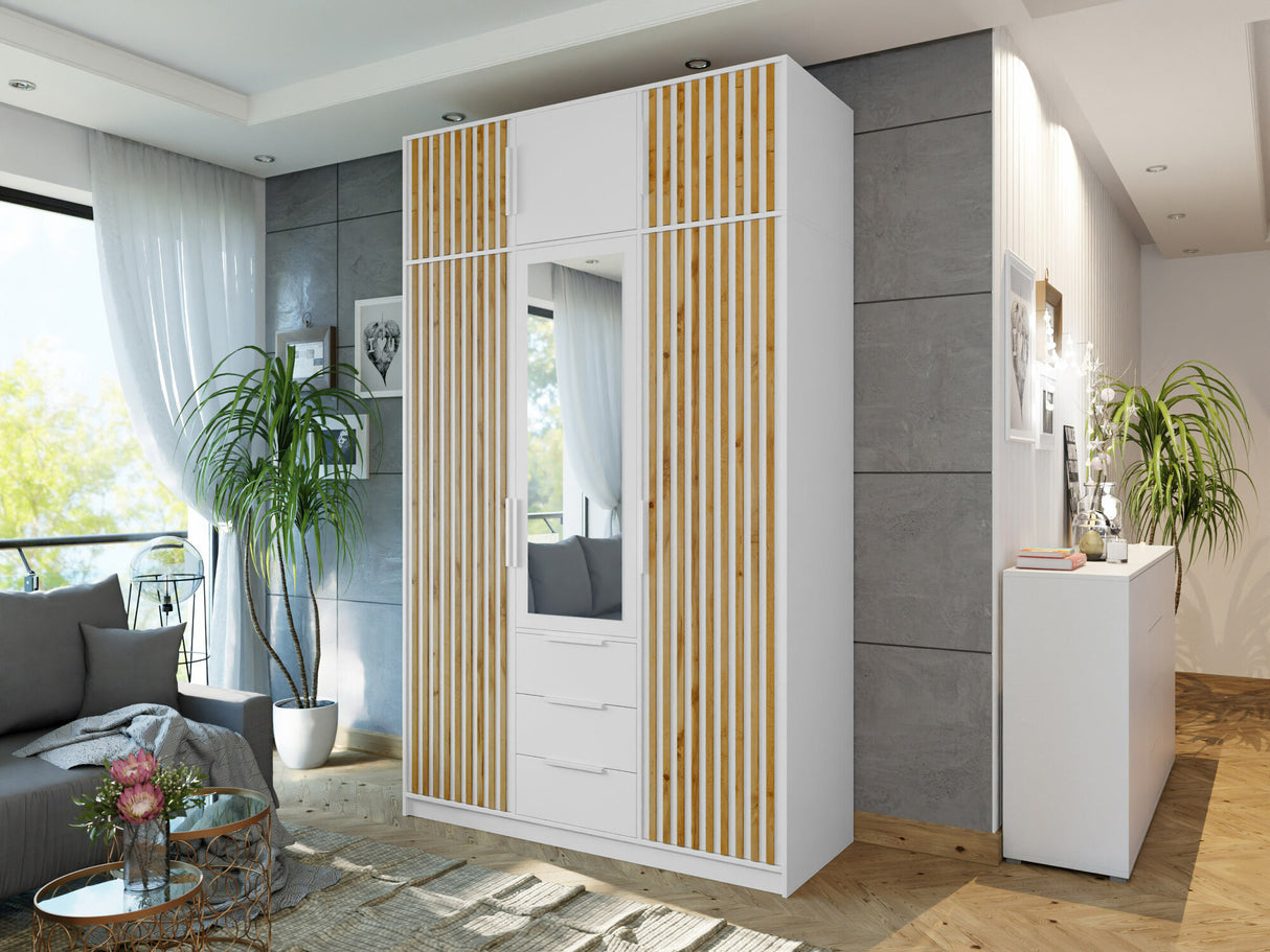 Gardróbszekrény Szafa BALI LUX D3 + nadstawka, Szín: Fehér + Wotan tölgy