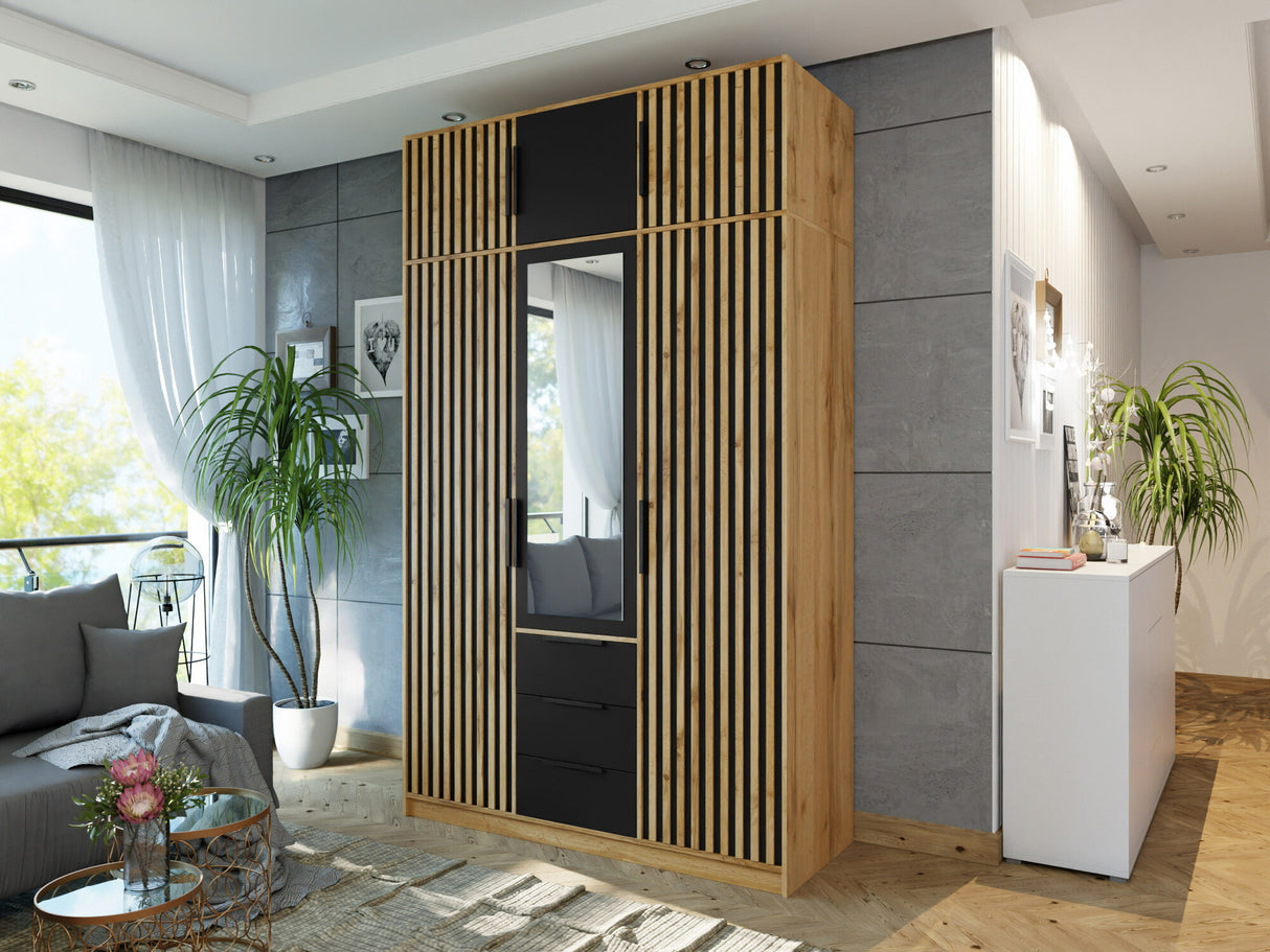 Gardróbszekrény Szafa BALI LUX D3 + nadstawka, Szín: Wotan tölgy + Fekete