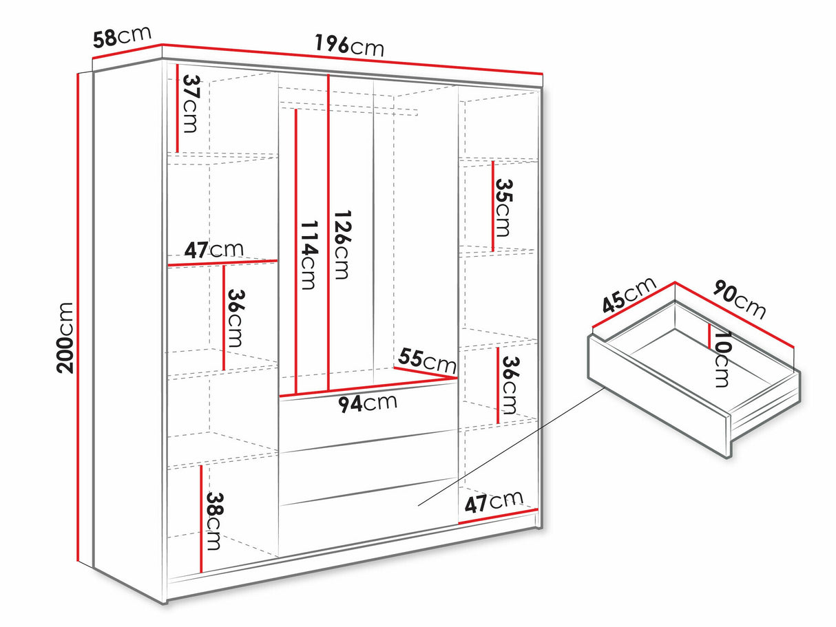 Gardróbszekrény Szafa BALI LUX D4 + nadstawka, Szín: Fehér + Wotan tölgy