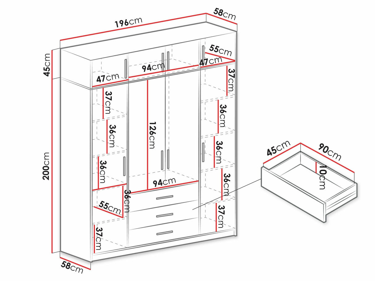 Gardróbszekrény Szafa BALI LUX D4 + nadstawka, Szín: Wellingtoni tölgy