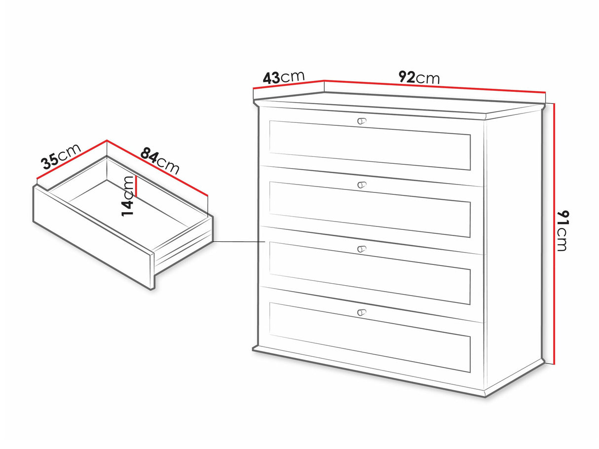 Komód Komoda 4SZ GACORIS Biały/Dąb lefkas/Biały