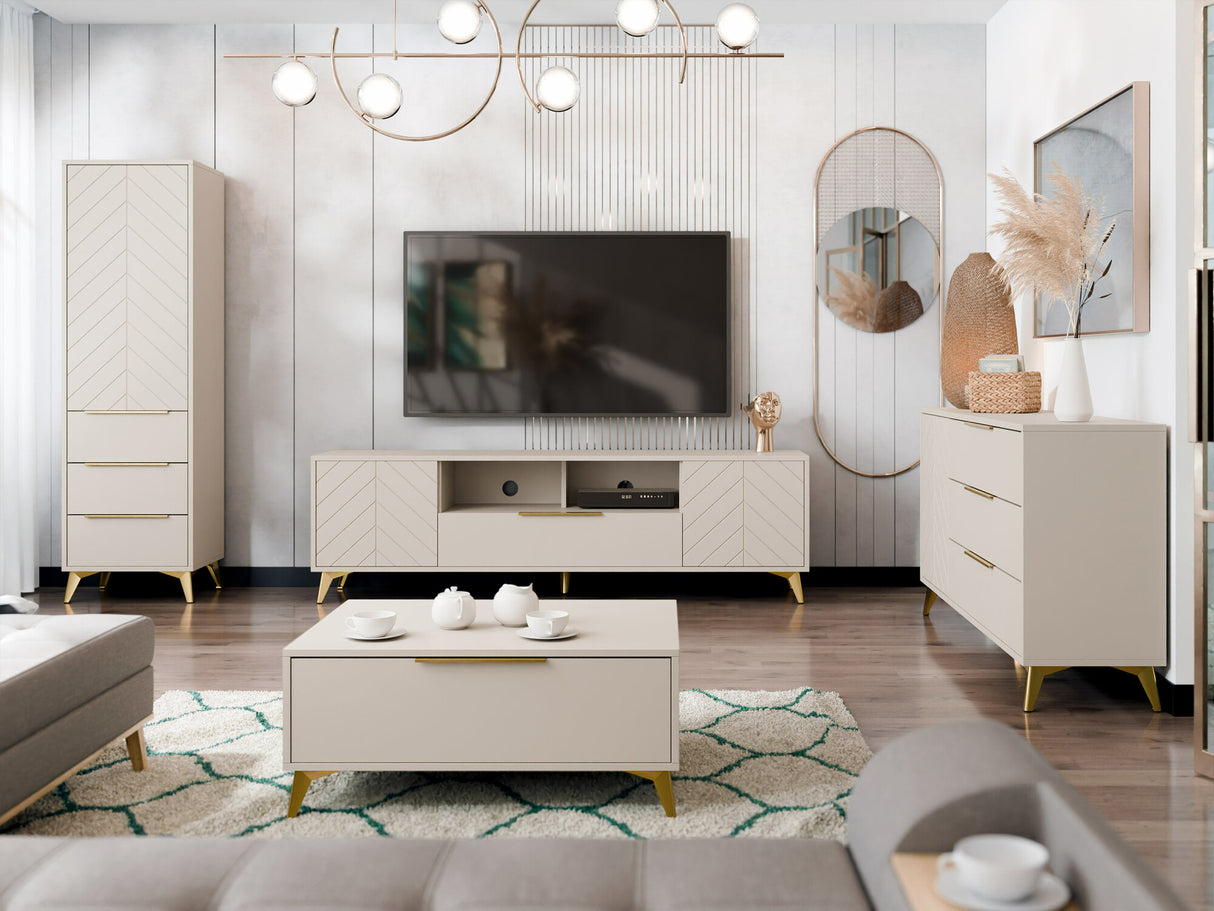 Nappali szett Meble XYLIX I Beż Piaskowy, Komód: Igen