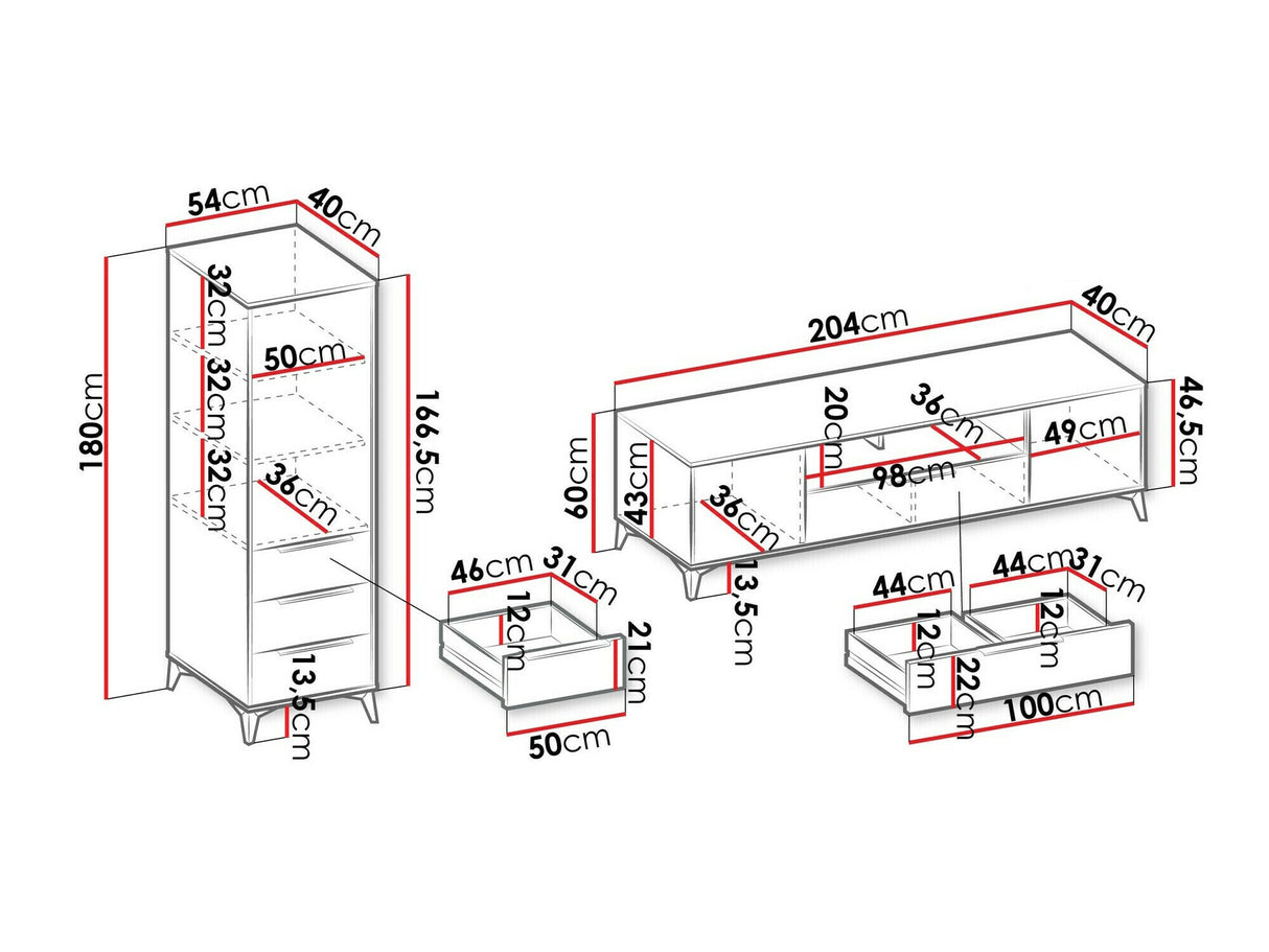 Nappali szett Meble XYLIX, Komód: Nem