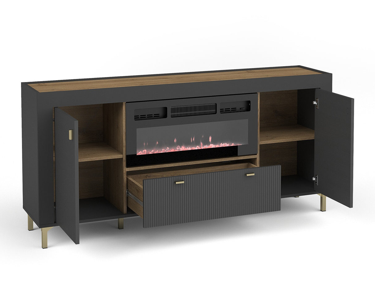 Komód MOSSA MO7, Szín: Matt fekete, Kandalló: Igen