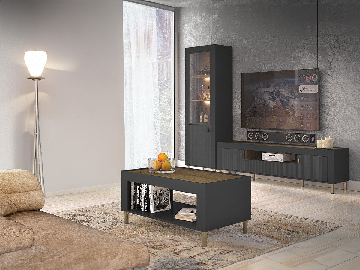 Nappali szett Mossa, Szín: Matt fekete, Komód: Nem, Led világítás: Nem