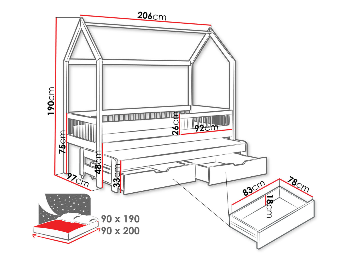 Ágy Łóżko ASHER, Szín: Szürke, Alvó felület mérete: 90 x 200 cm