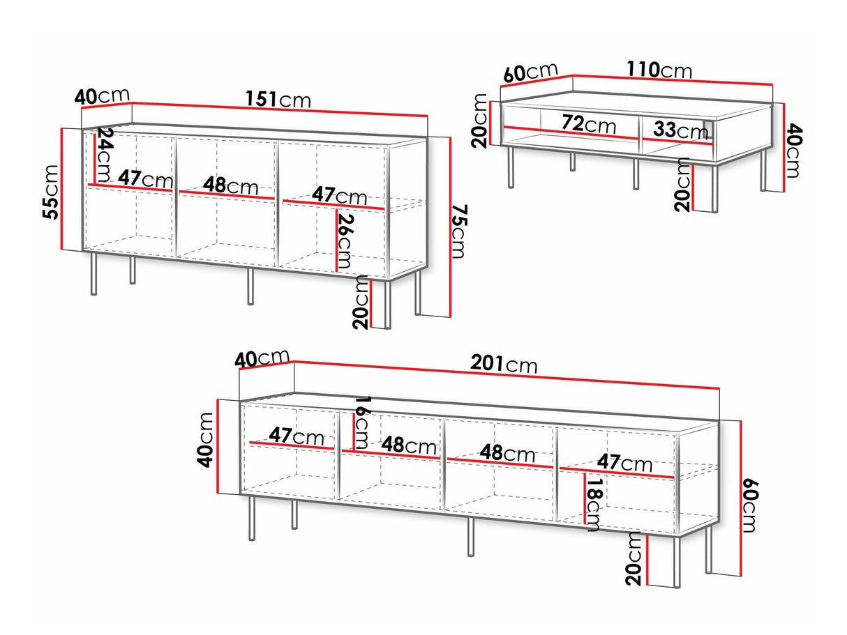Nappali szett Meble PALAZZO BIS II, Szín: Fehér, Dohányzóasztal: Igen