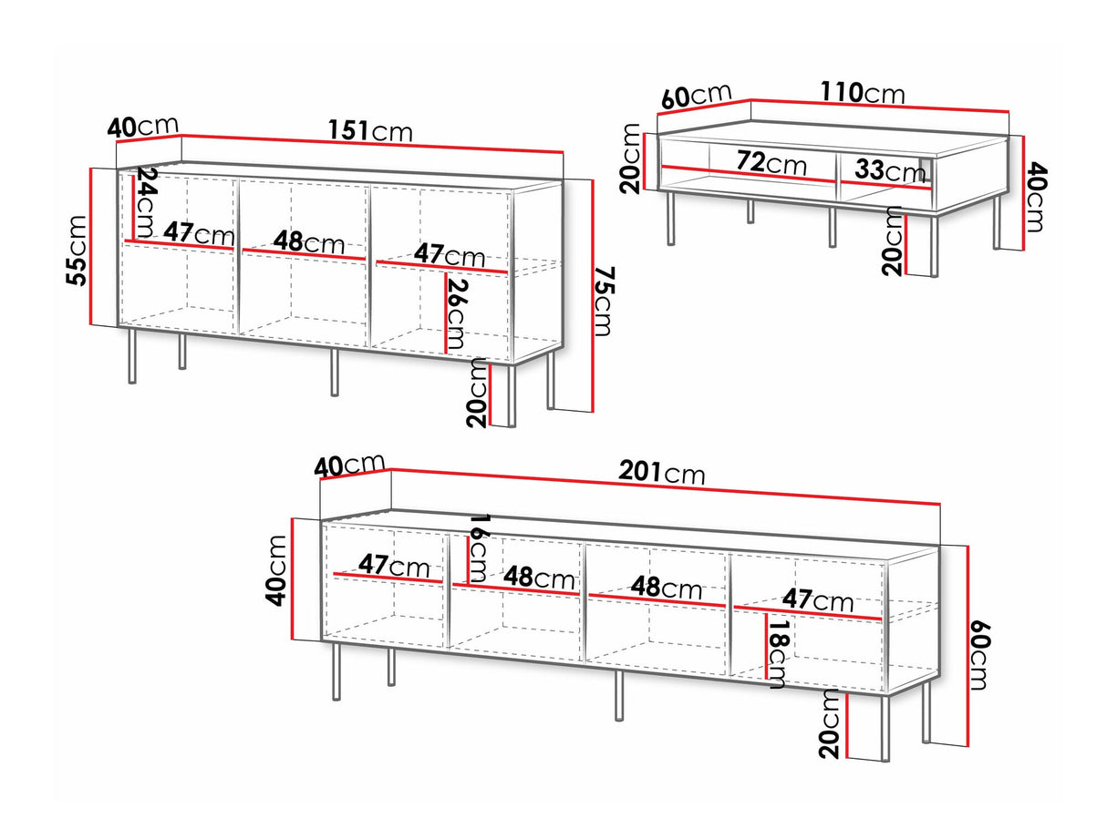 Nappali szett Meble PALAZZO BIS II, Szín: Fekete, Dohányzóasztal: Igen