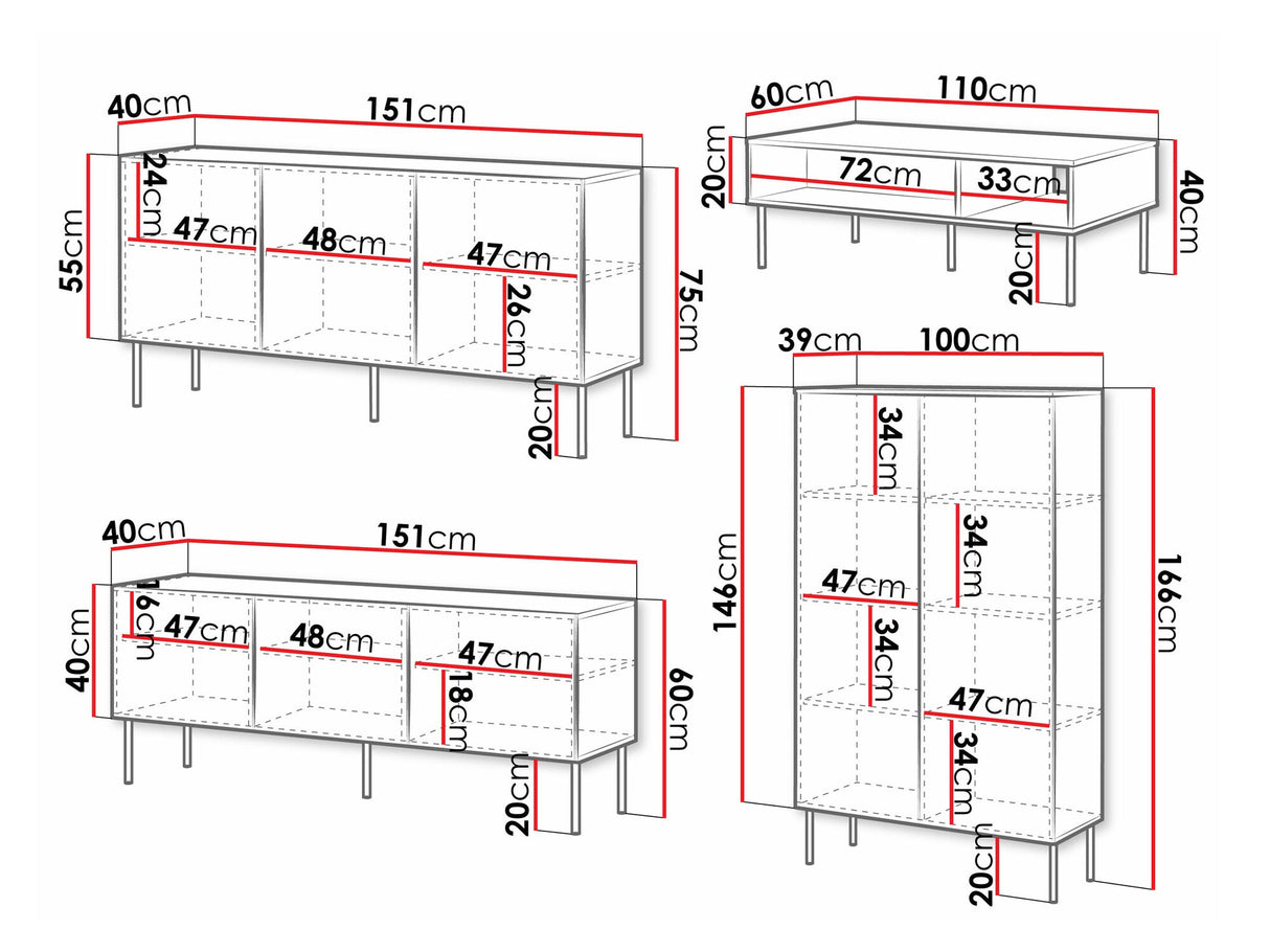 Nappali szett Meble PALAZZO BIS I, Szín: Fehér, Szekrény: Igen