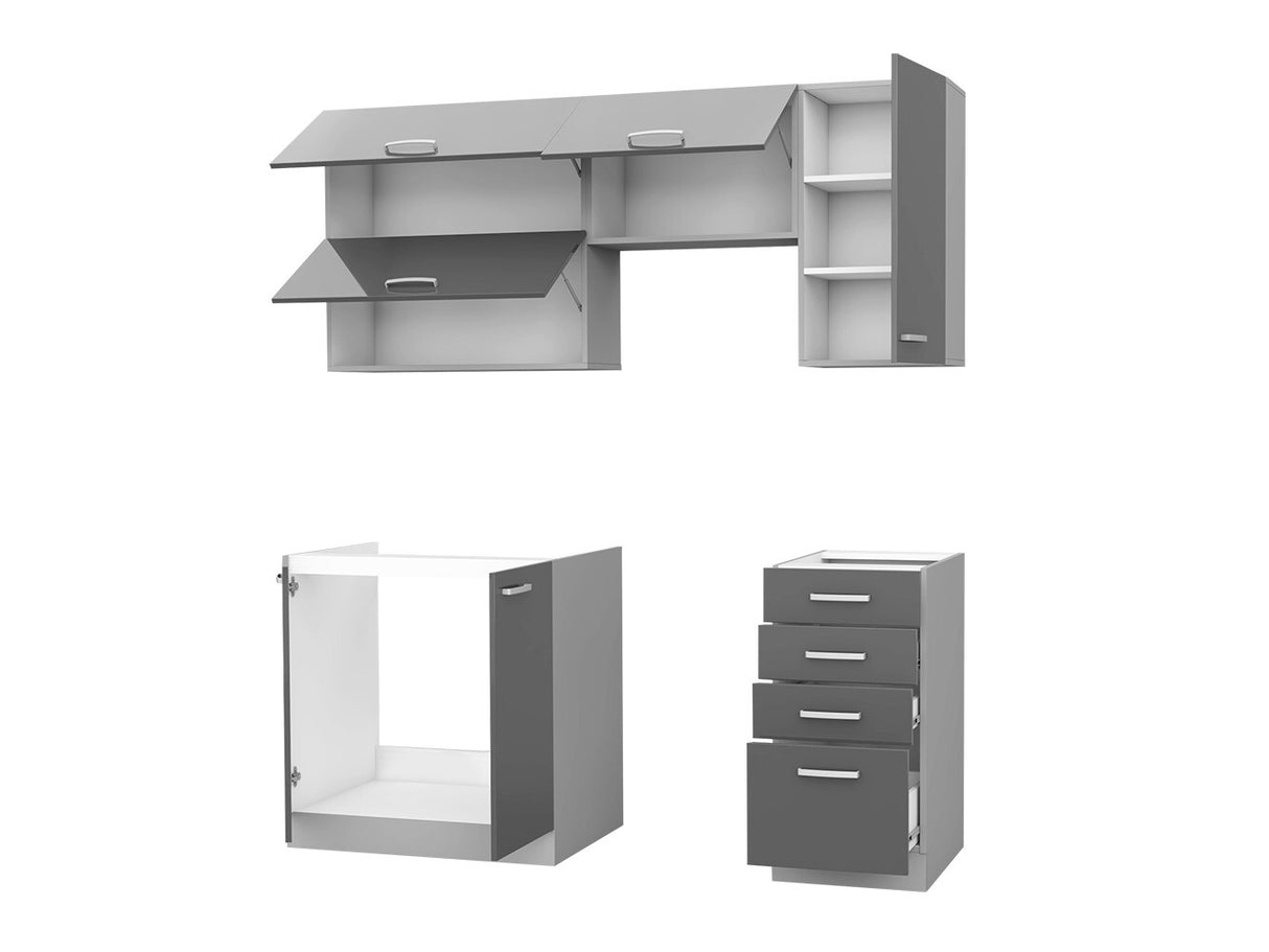 Moduláris konyha szett Multiline II, Szín: Szürke + Fényes fehér, Munkalap: Nem, Led világítás: Nem
