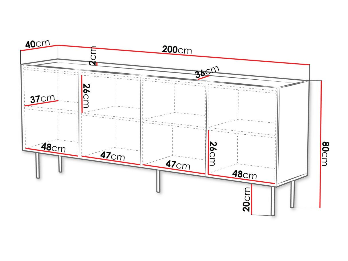Szekrény Komoda LUCCA 200 4D, Szín: Kasmír