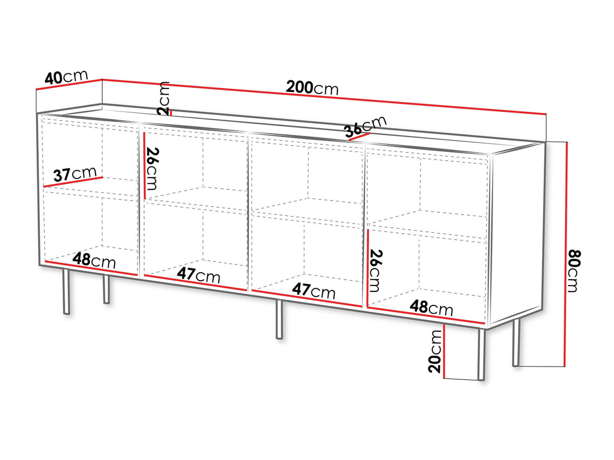 Szekrény Komoda LUCCA 200 4D, Szín: Fekete