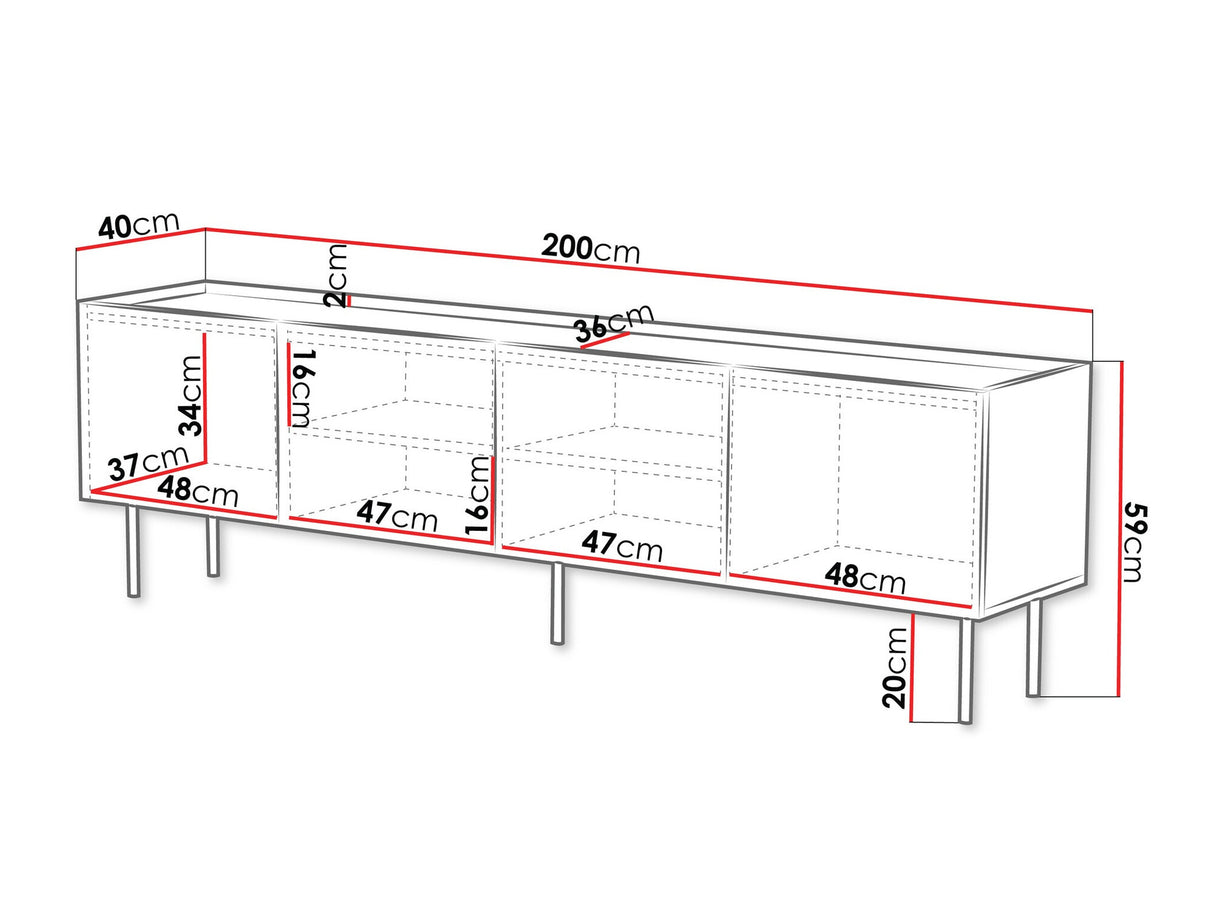 TV-állvány Szafka RTV LUCCA 200 4D, Szín: Fehér