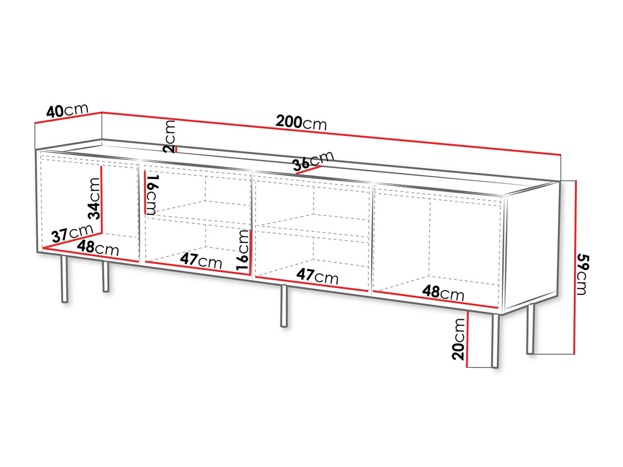 TV-állvány Szafka RTV LUCCA 200 4D, Szín: Fekete