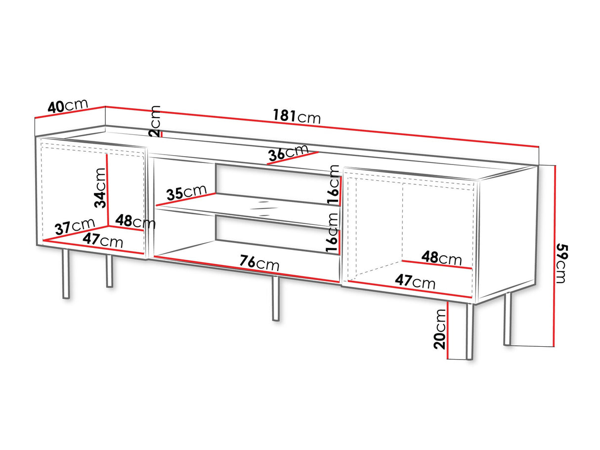 TV-állvány Szafka RTV LUCCA 180 2D EF, Szín: Fekete